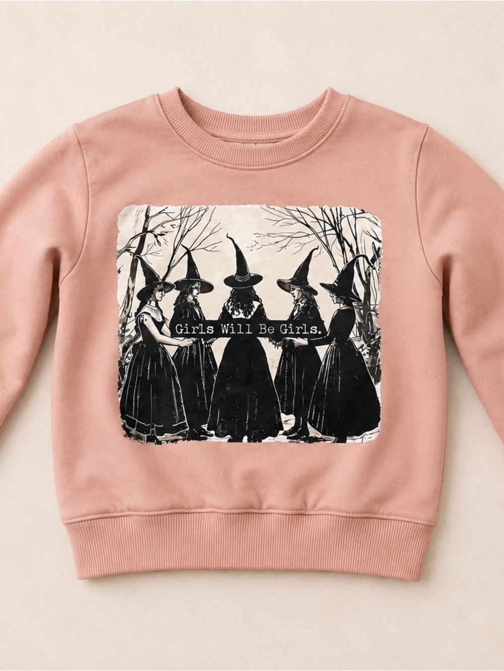 3/$30 / Small Shop ‘Girls Will Be Girls’ Witch Graphic Sweatshirt - Dusty Rose